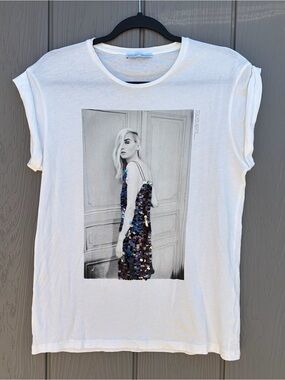 Y2K Zara W/B Collection T-shirt Small Sequin Photo Print Hysteric Glamour Style